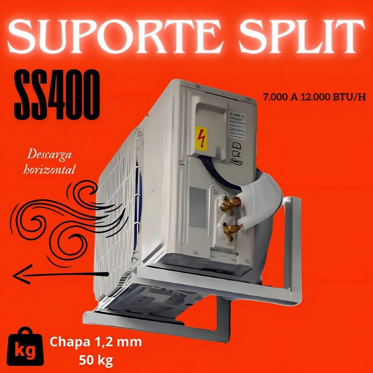 SUPORTE TIPO U EM FORMATO “L” SS400 – DE 7.000 á 12.000 BTU/H (Caixa com 12 pares) - Imagem 6